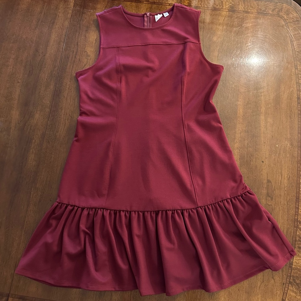 GAP Sleeveless Burgundy Flounce Sheath Dress Petite 14